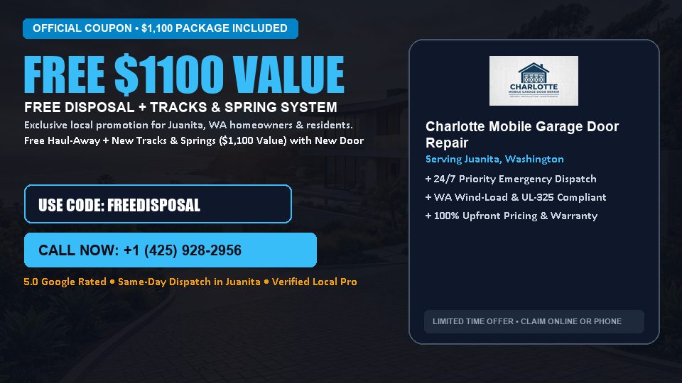 FREE Old Door Haul-Away & Heavy-Duty Tracks in Juanita, WA - Charlotte Mobile Garage Door Repair